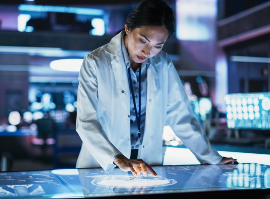 Doctor using a touchscreen 